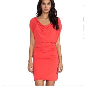 HALSTON HERITAGE | Poppy Red Cap Sleeve Overlay Dress With Draped Waist | XL